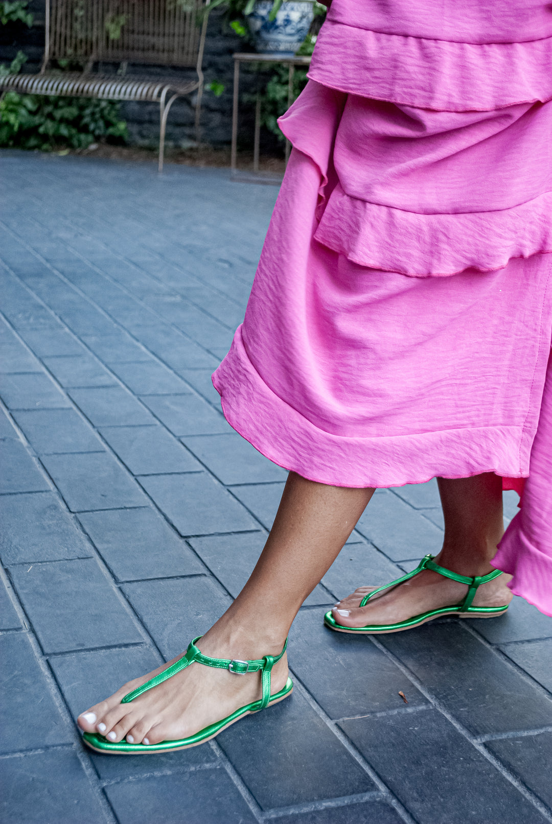 Sample sale - Sandalia Mykonos Verde / Cuero
