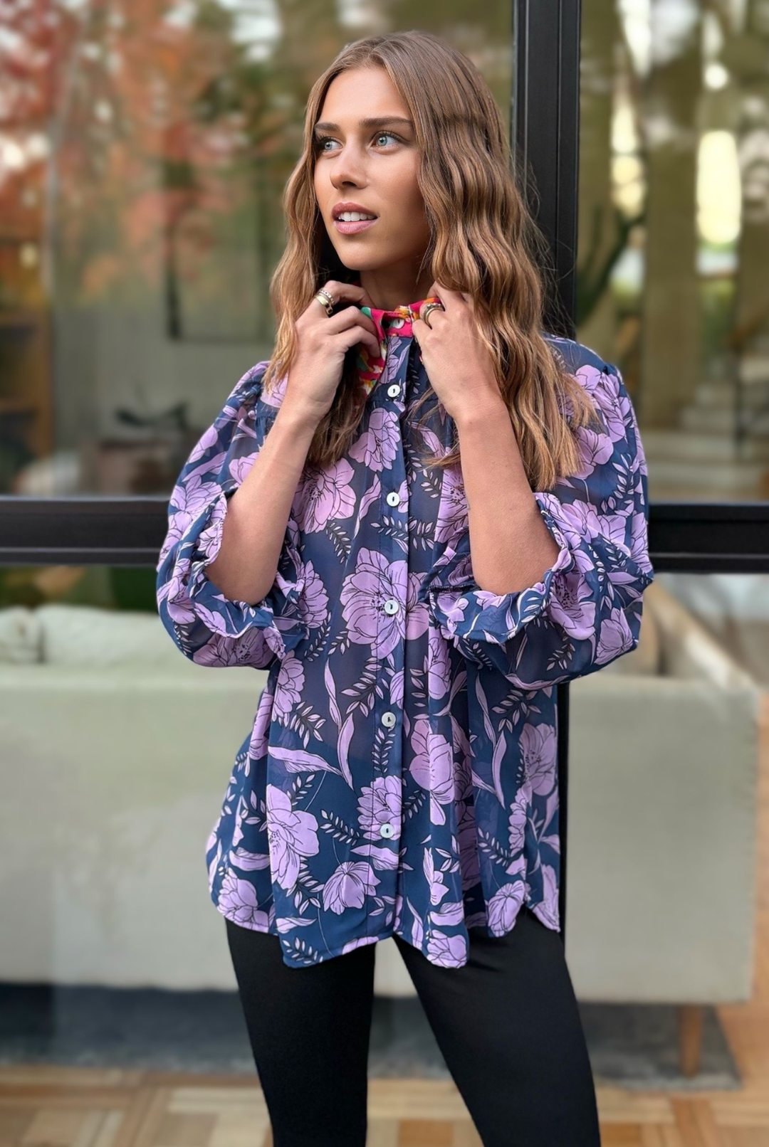 Blusa Rafaela Purple Flowers