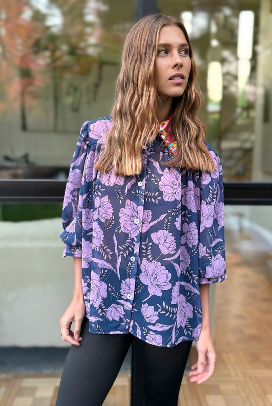 Blusa Rafaela Purple Flowers