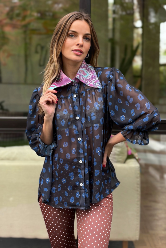 Blusa Rafaela Blue Leopard