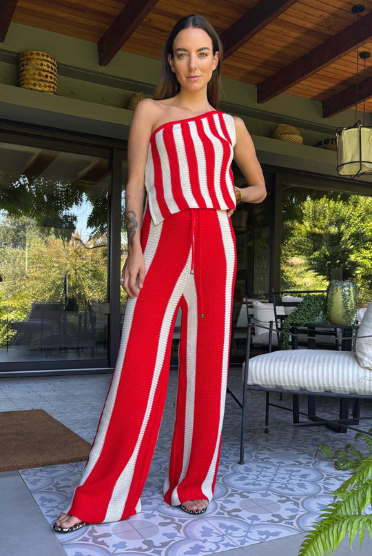 CONJUNTO AMPARO RAYAS RED/BEIGE