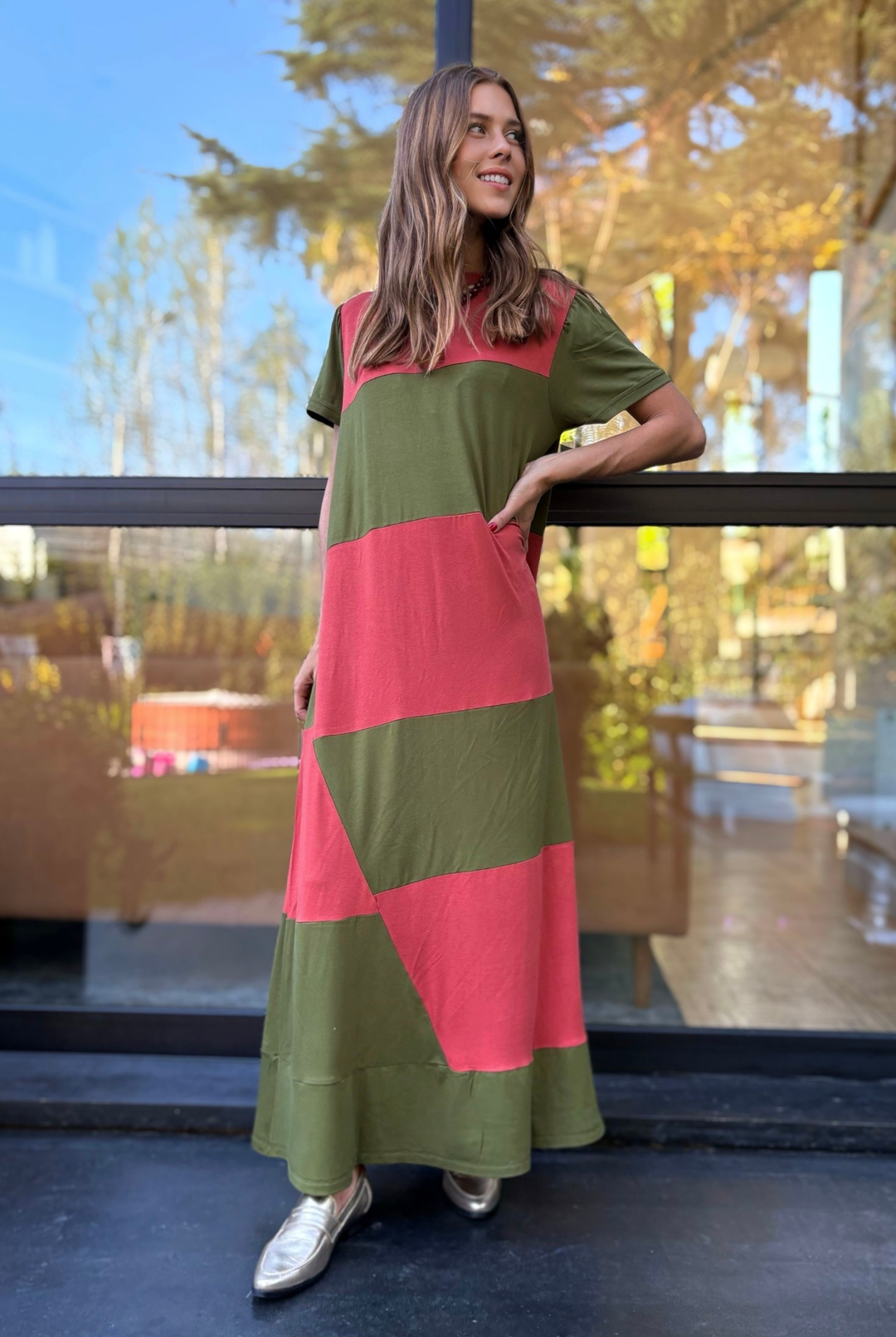 PRE VENTA VESTIDO DELFI PECH PINK/OLIVE