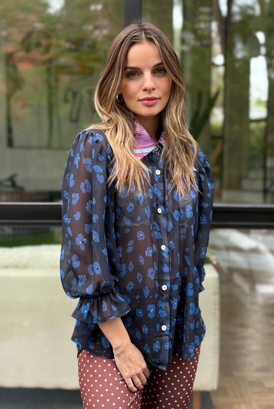 Blusa Rafaela Blue Leopard
