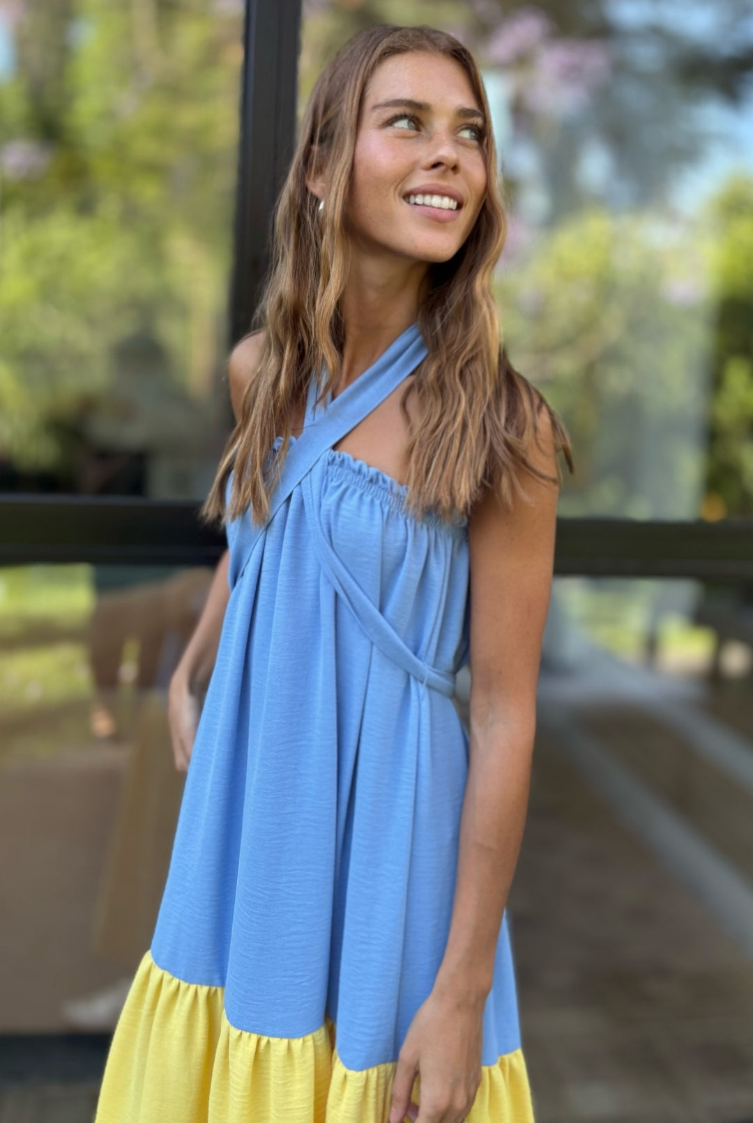Vestido Luna Strapless SKY BLUE/YELLOW