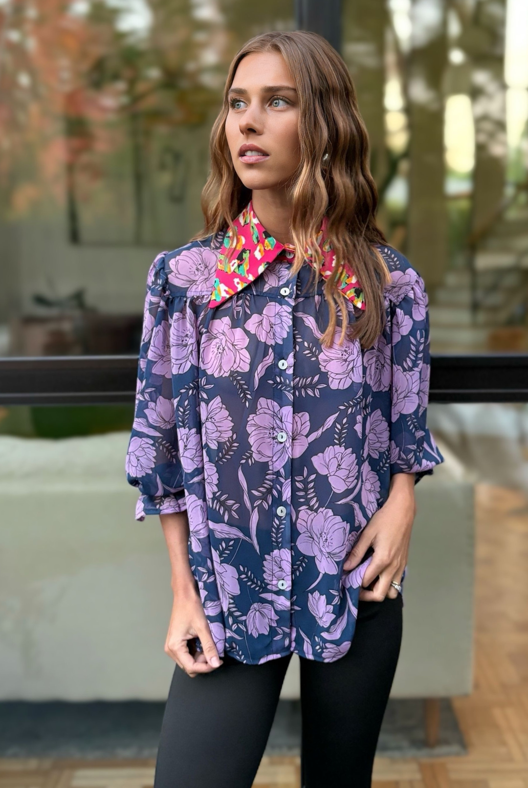 Blusa Rafaela Purple Flowers