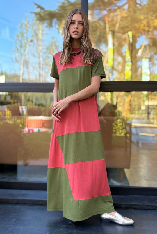 PRE VENTA VESTIDO DELFI PECH PINK/OLIVE