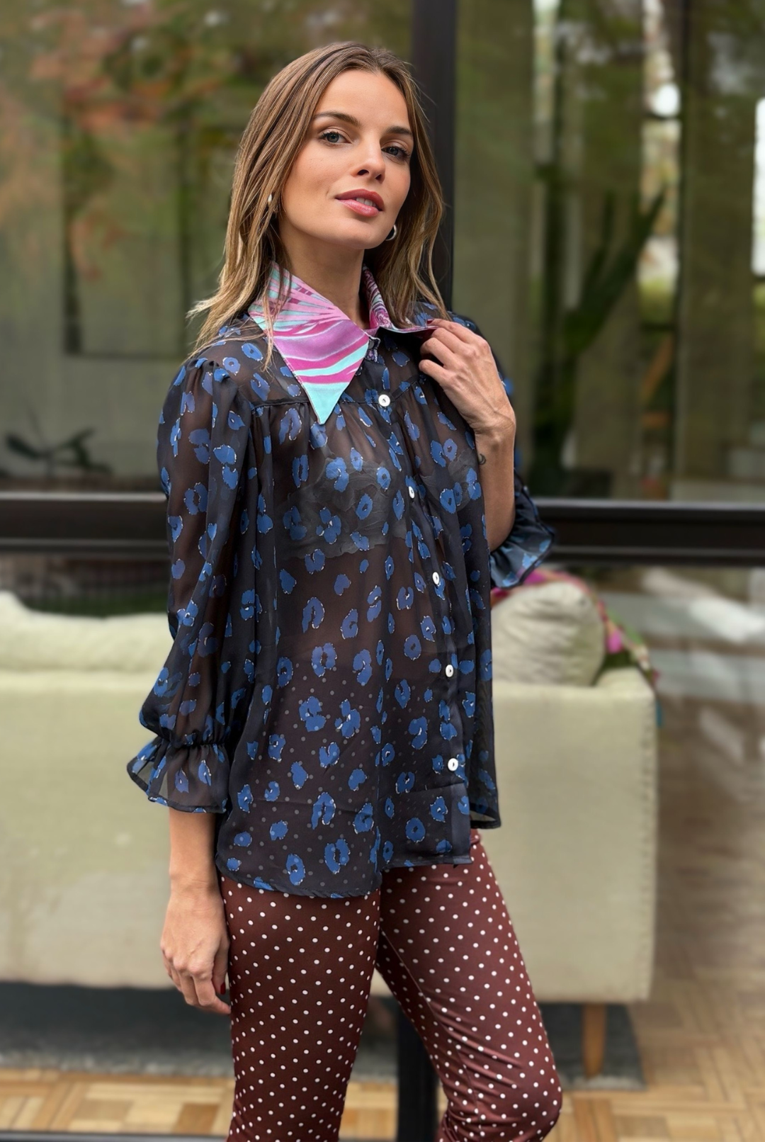Blusa Rafaela Blue Leopard