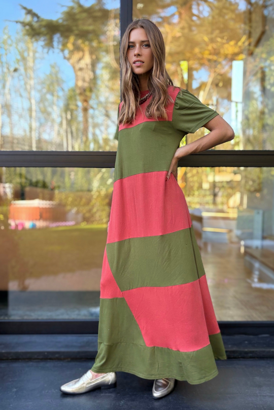 PRE VENTA VESTIDO DELFI PECH PINK/OLIVE