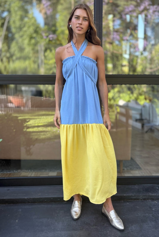 Vestido Luna Strapless SKY BLUE/YELLOW