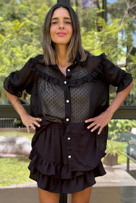 Blusa Budapest Manga Ajustable BLACK