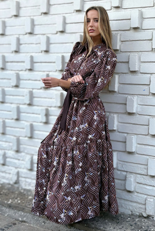 Vestido Marbella Brown Lines/flowers
