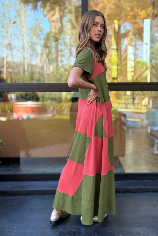 PRE VENTA VESTIDO DELFI PECH PINK/OLIVE
