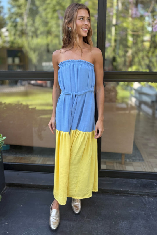 Vestido Luna Strapless SKY BLUE/YELLOW