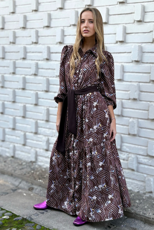 Vestido Marbella Brown Lines/flowers