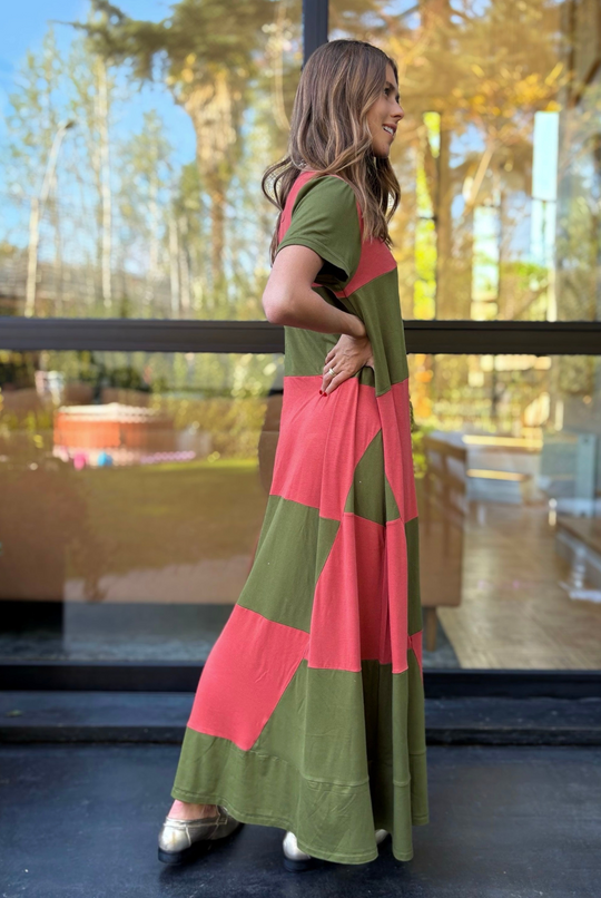 PRE VENTA VESTIDO DELFI PECH PINK/OLIVE