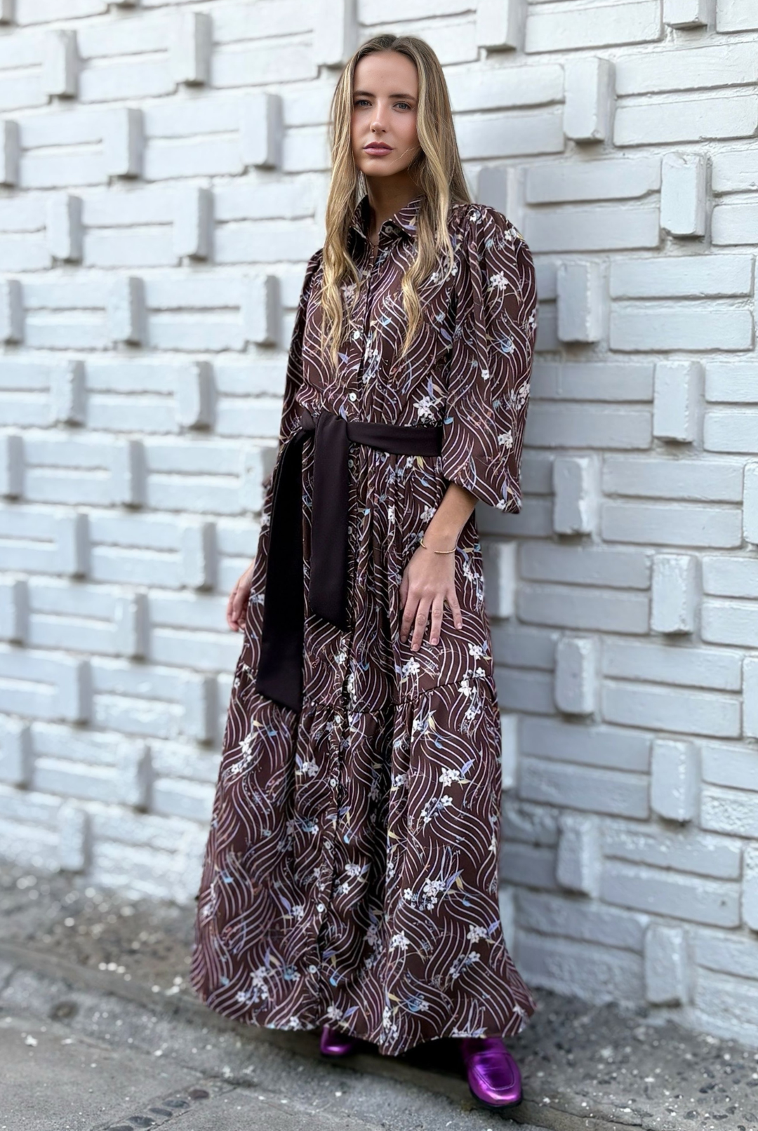 Vestido Marbella Brown Lines/flowers