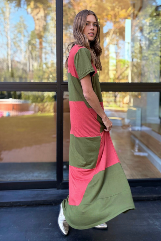 PRE VENTA VESTIDO DELFI PECH PINK/OLIVE