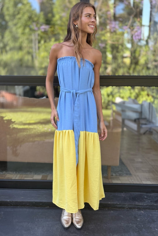 Vestido Luna Strapless SKY BLUE/YELLOW