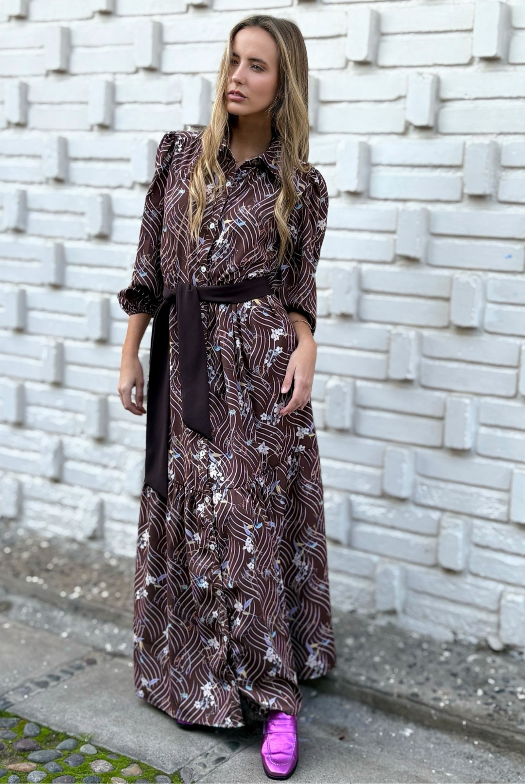 Vestido Marbella Brown Lines/flowers