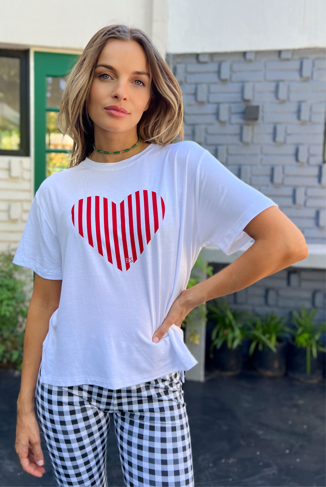 Polera Heart White/Red