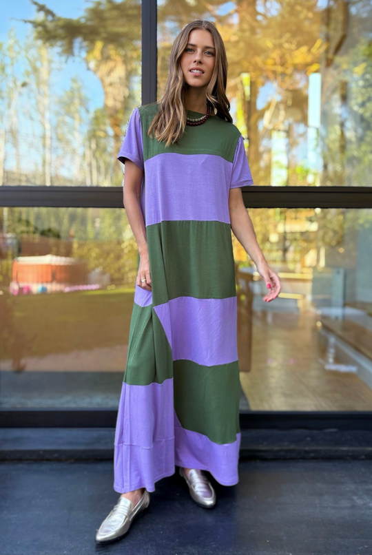 PRE VENTA VESTIDO DELFI OLIVE/LILA