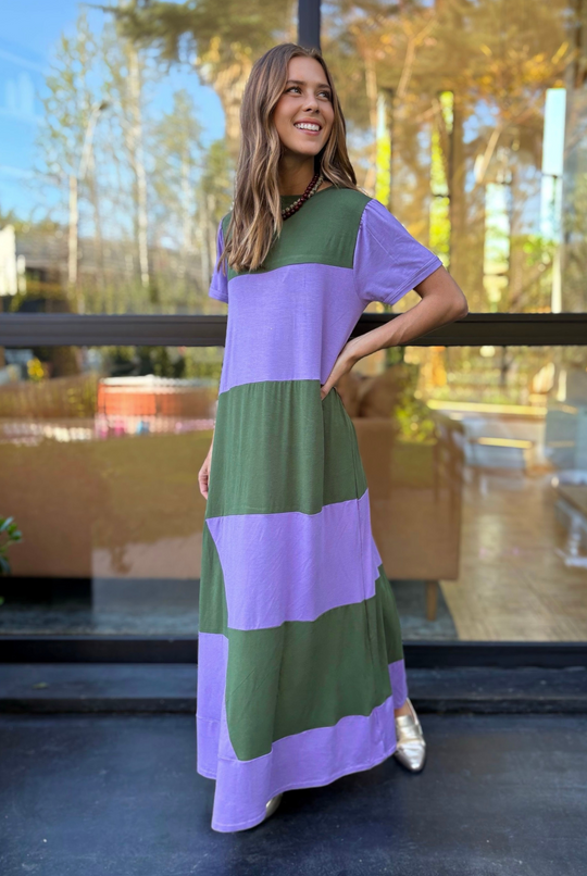 PRE VENTA VESTIDO DELFI OLIVE/LILA