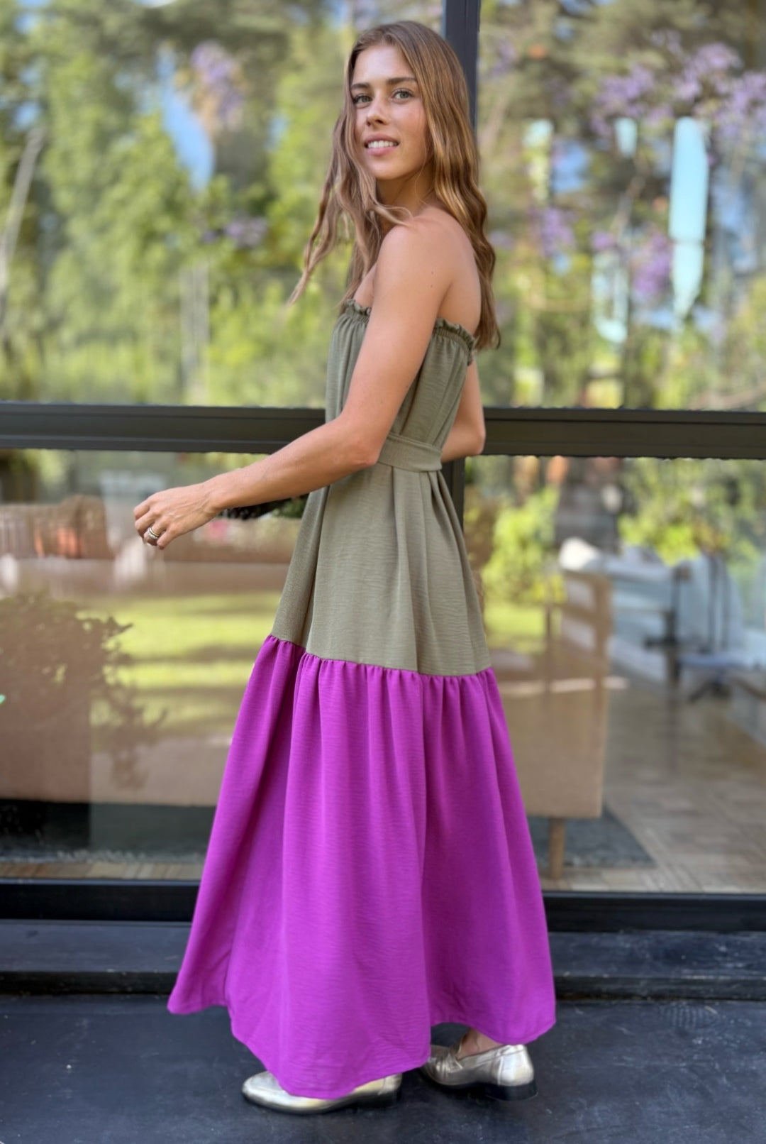 Vestido Luna Strapless OLIVE/PURPLE