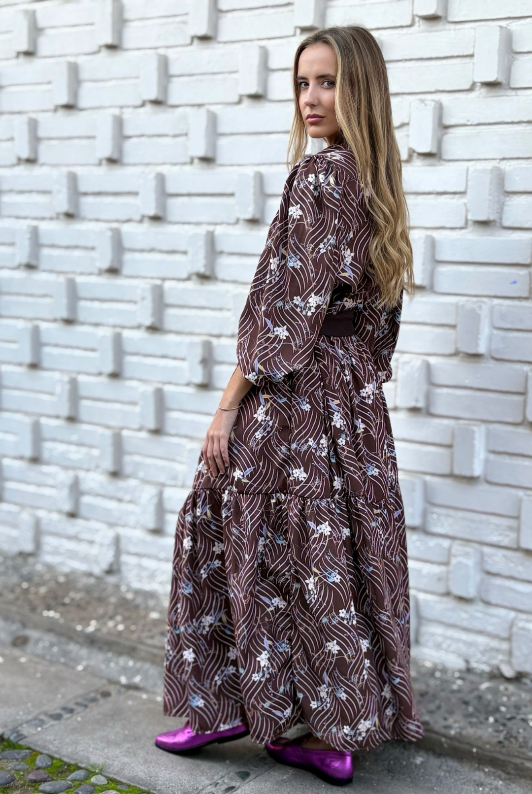 Vestido Marbella Brown Lines/flowers