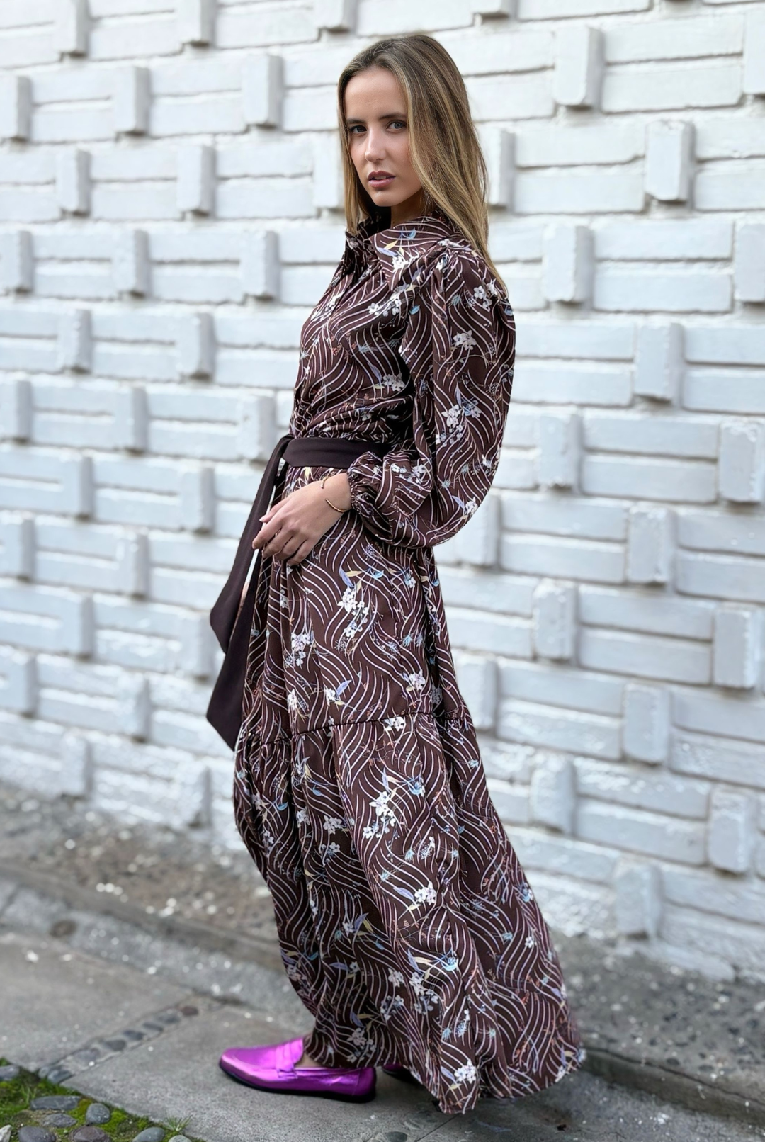 Vestido Marbella Brown Lines/flowers