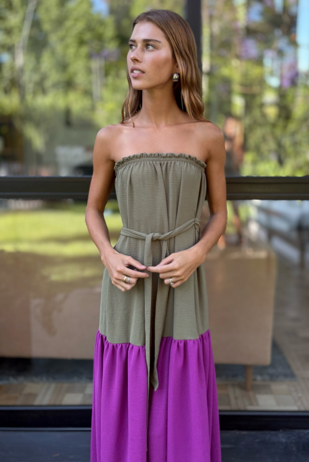 Vestido Luna Strapless OLIVE/PURPLE