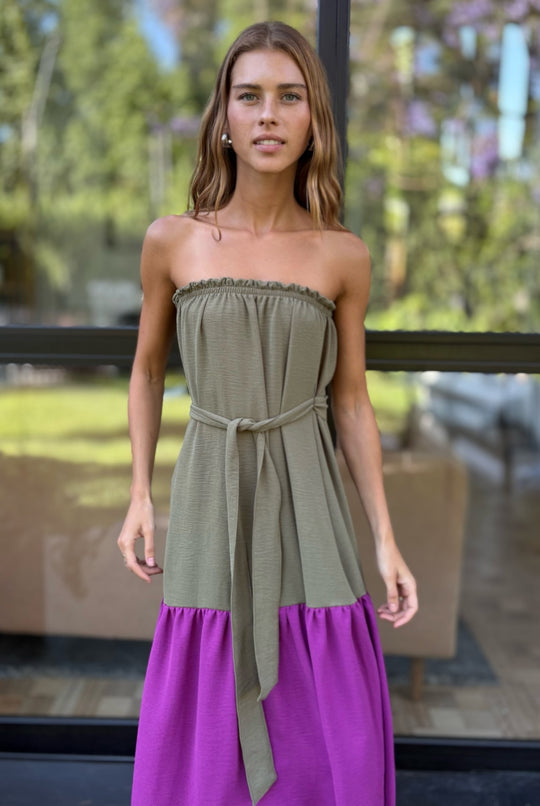 Vestido Luna Strapless OLIVE/PURPLE