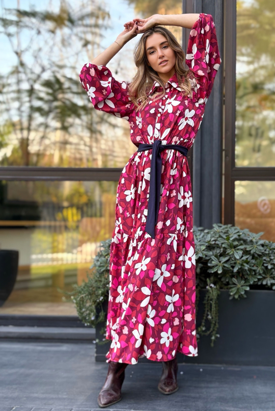 Vestido Marbella Burgundy/Pink Flowers