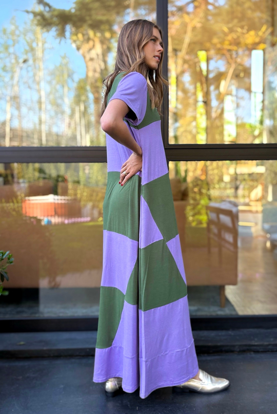 PRE VENTA VESTIDO DELFI OLIVE/LILA