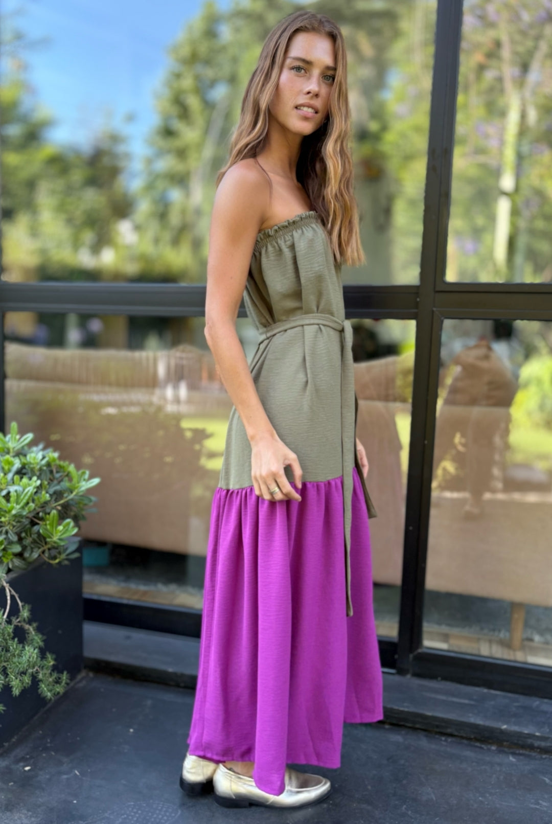 Vestido Luna Strapless OLIVE/PURPLE