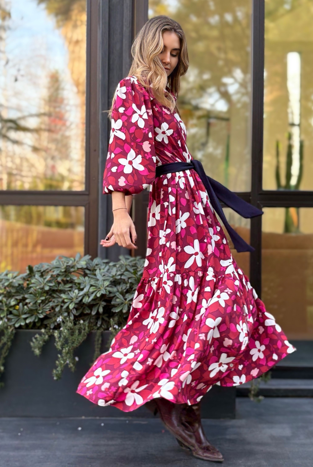 Vestido Marbella Burgundy/Pink Flowers