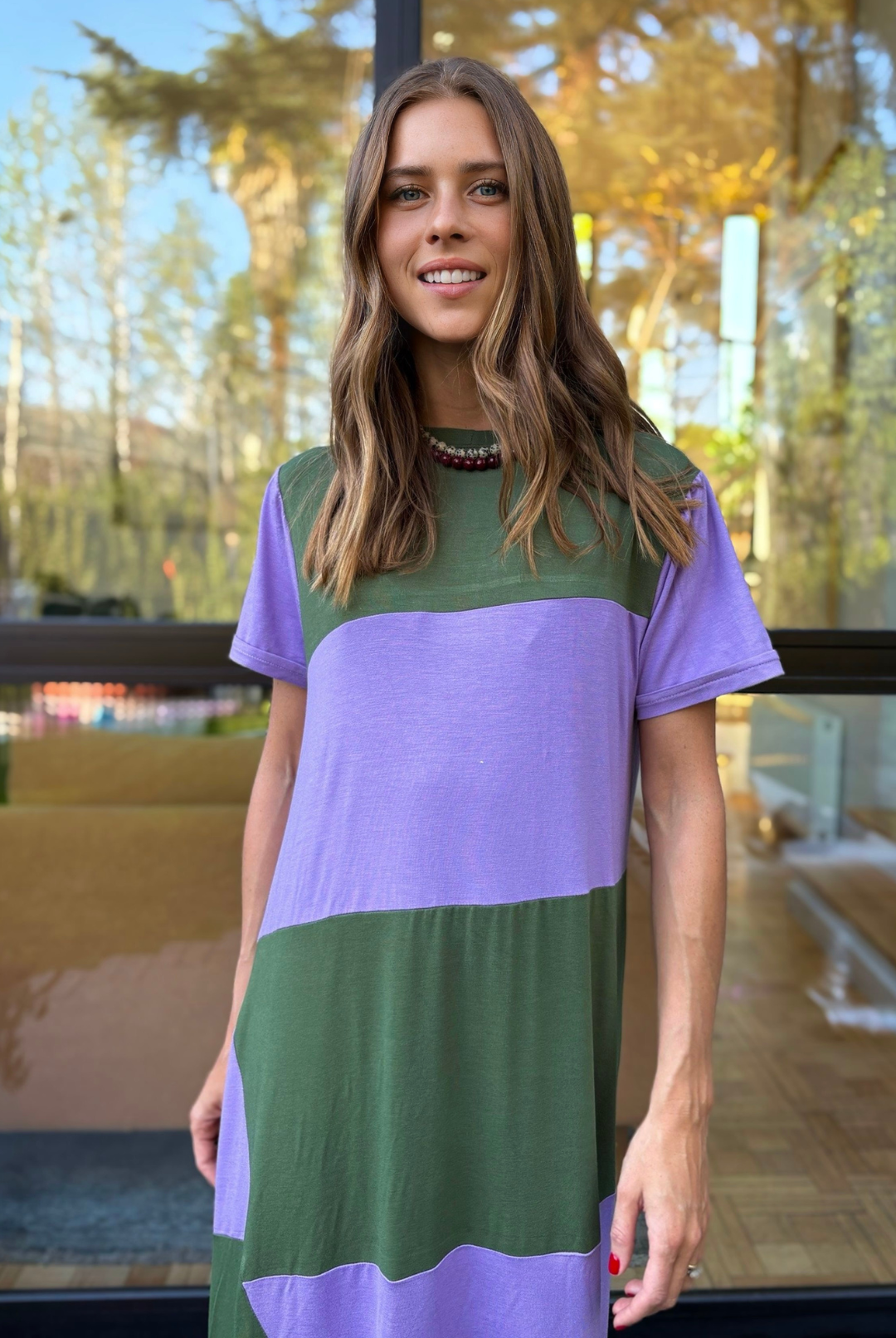 PRE VENTA VESTIDO DELFI OLIVE/LILA