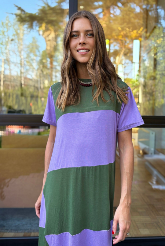 PRE VENTA VESTIDO DELFI OLIVE/LILA