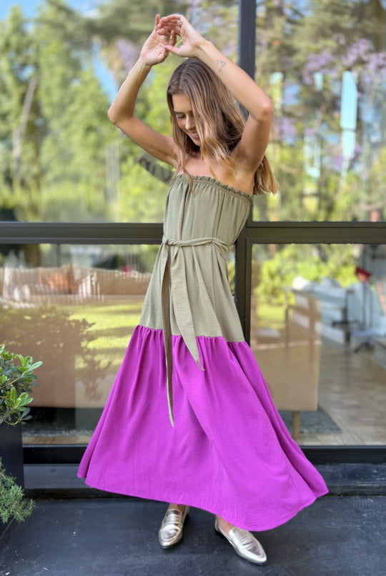 Vestido Luna Strapless OLIVE/PURPLE