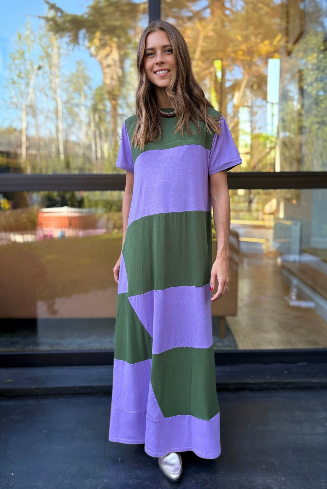 PRE VENTA VESTIDO DELFI OLIVE/LILA
