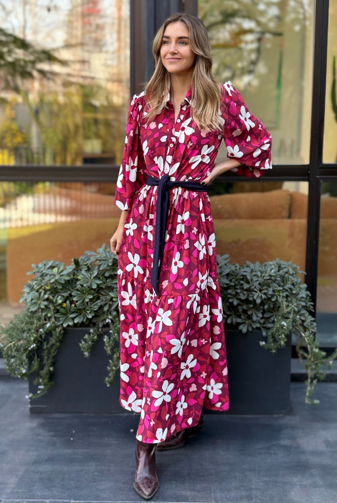 Vestido Marbella Burgundy/Pink Flowers