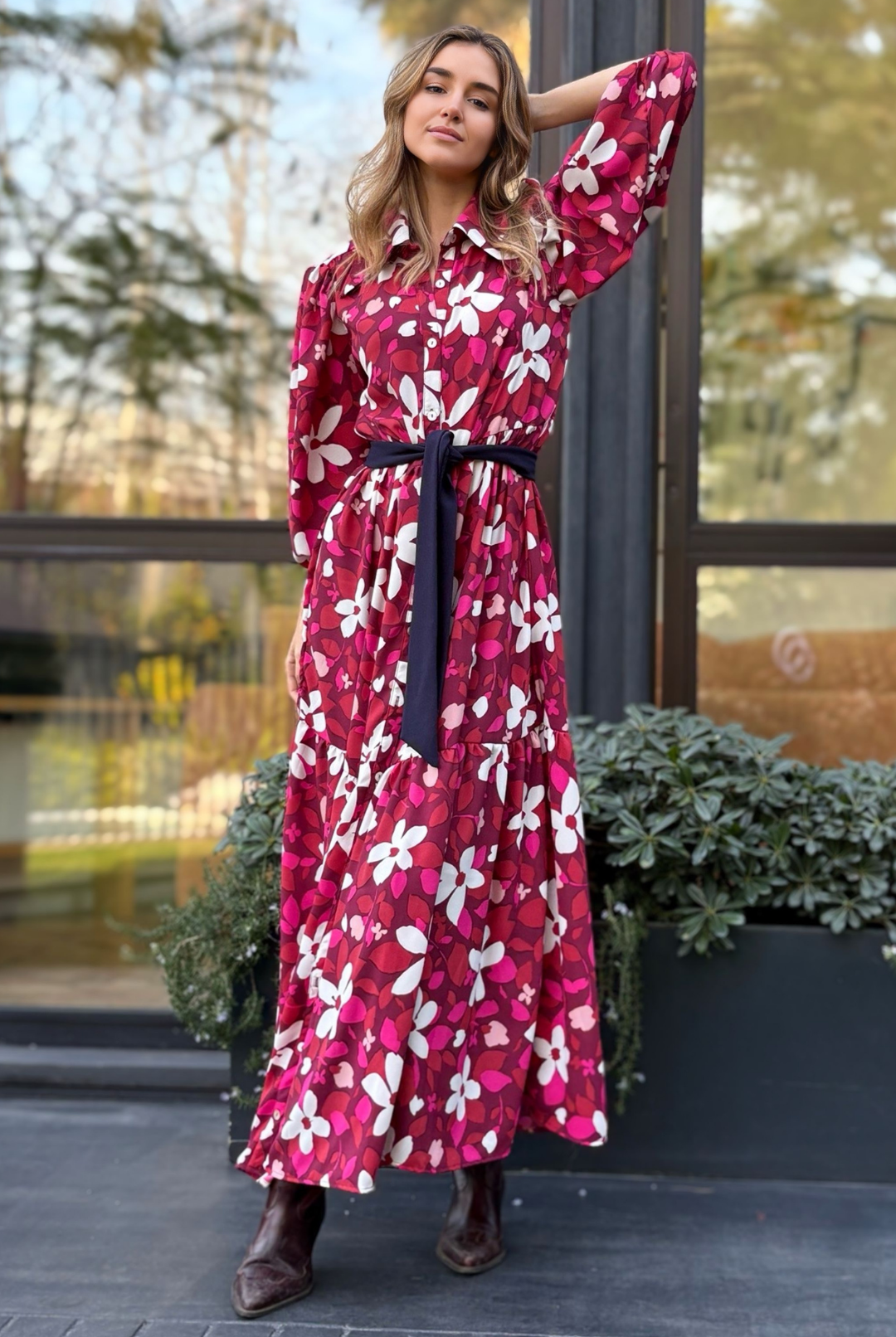 Vestido Marbella Burgundy/Pink Flowers