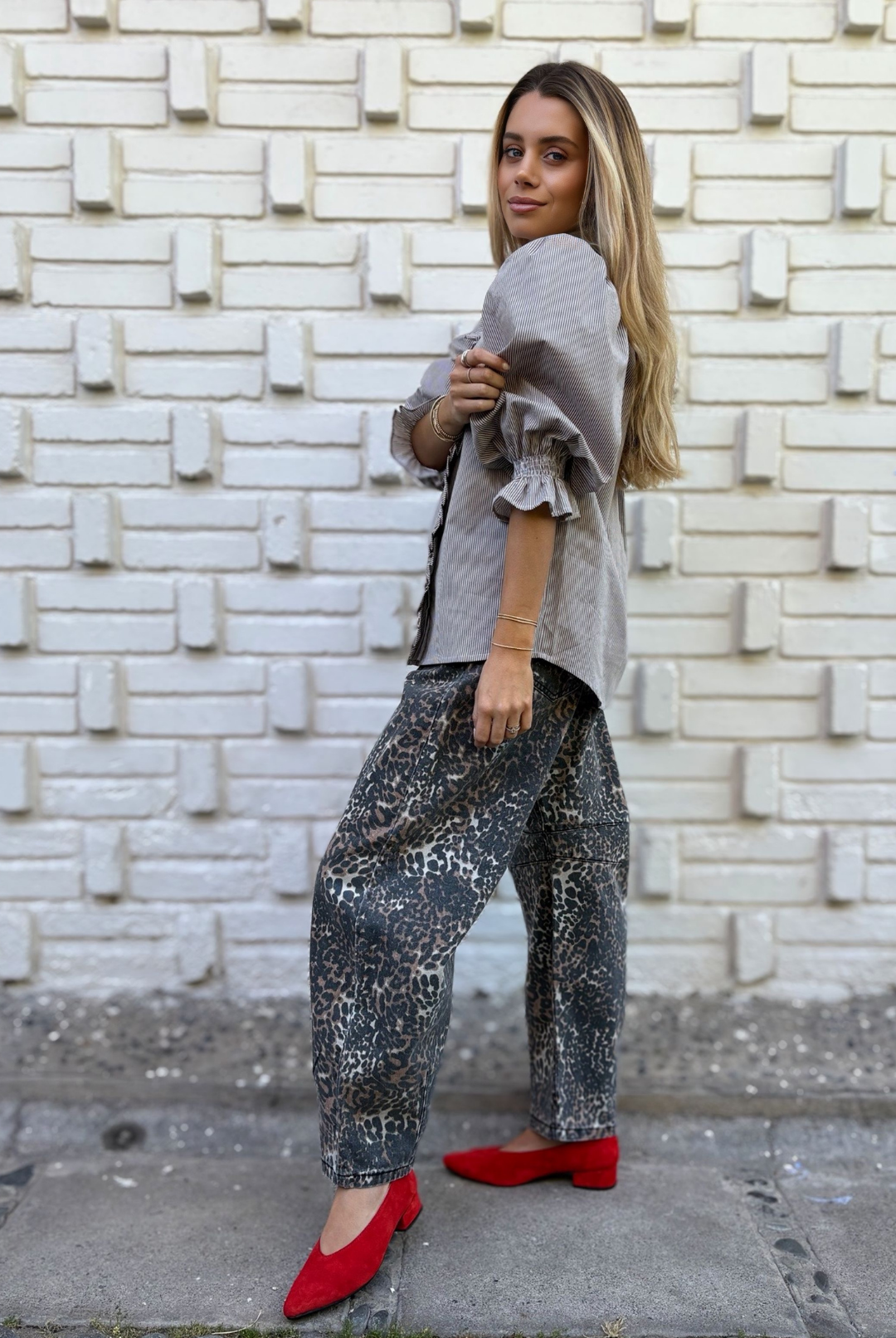 JEANS BARREL LEOPARD