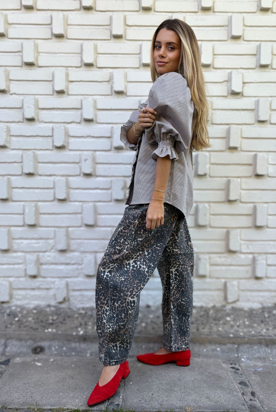 JEANS BARREL LEOPARD