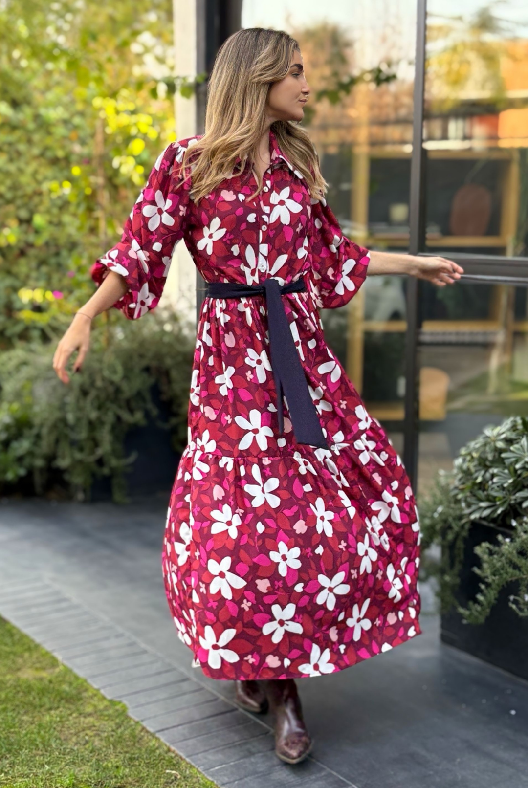Vestido Marbella Burgundy/Pink Flowers