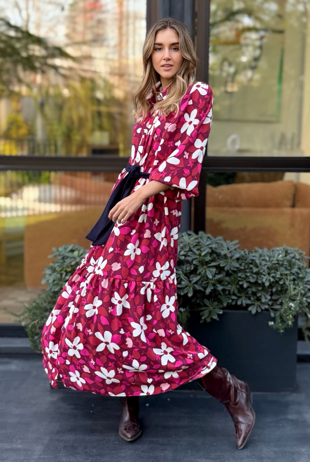 Vestido Marbella Burgundy/Pink Flowers