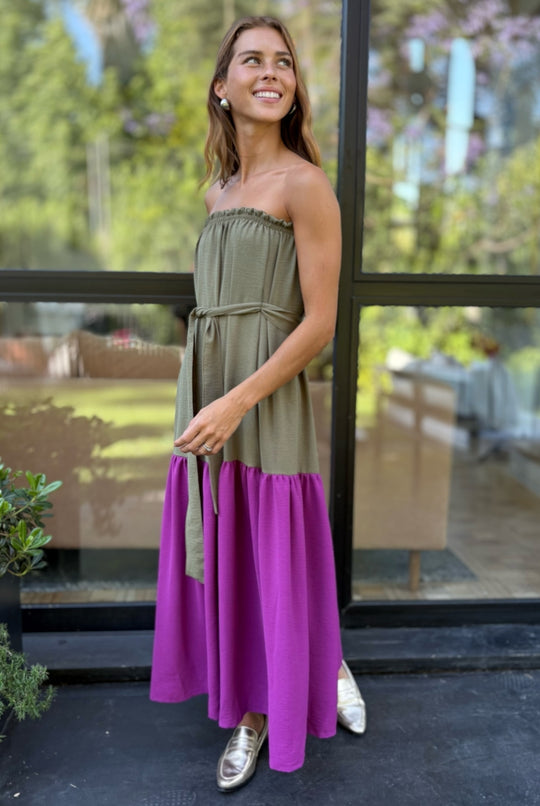 Vestido Luna Strapless OLIVE/PURPLE