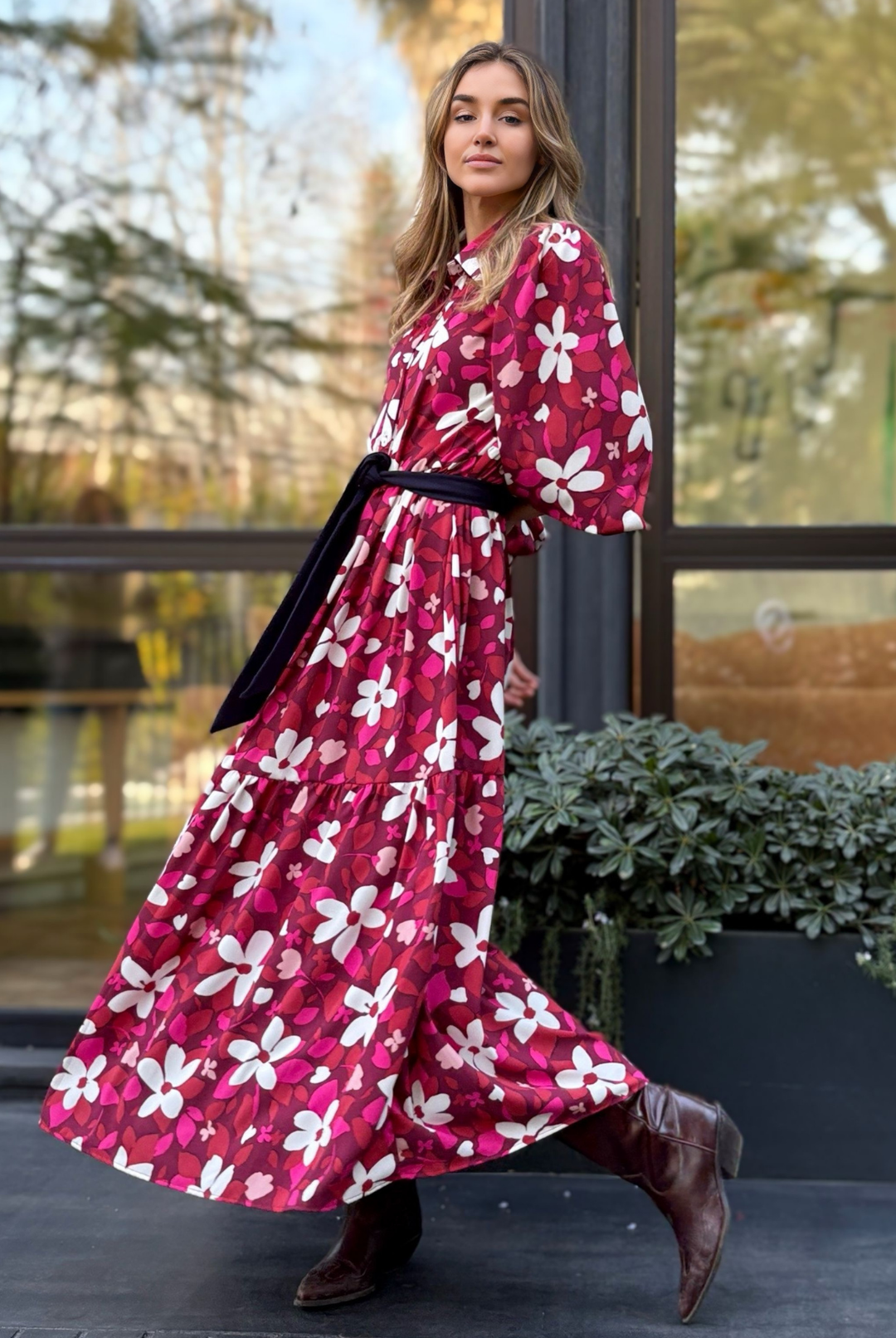 Vestido Marbella Burgundy/Pink Flowers