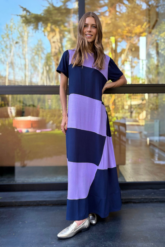 PRE VENTA VESTIDO DELFI LILA/DARK BLUE