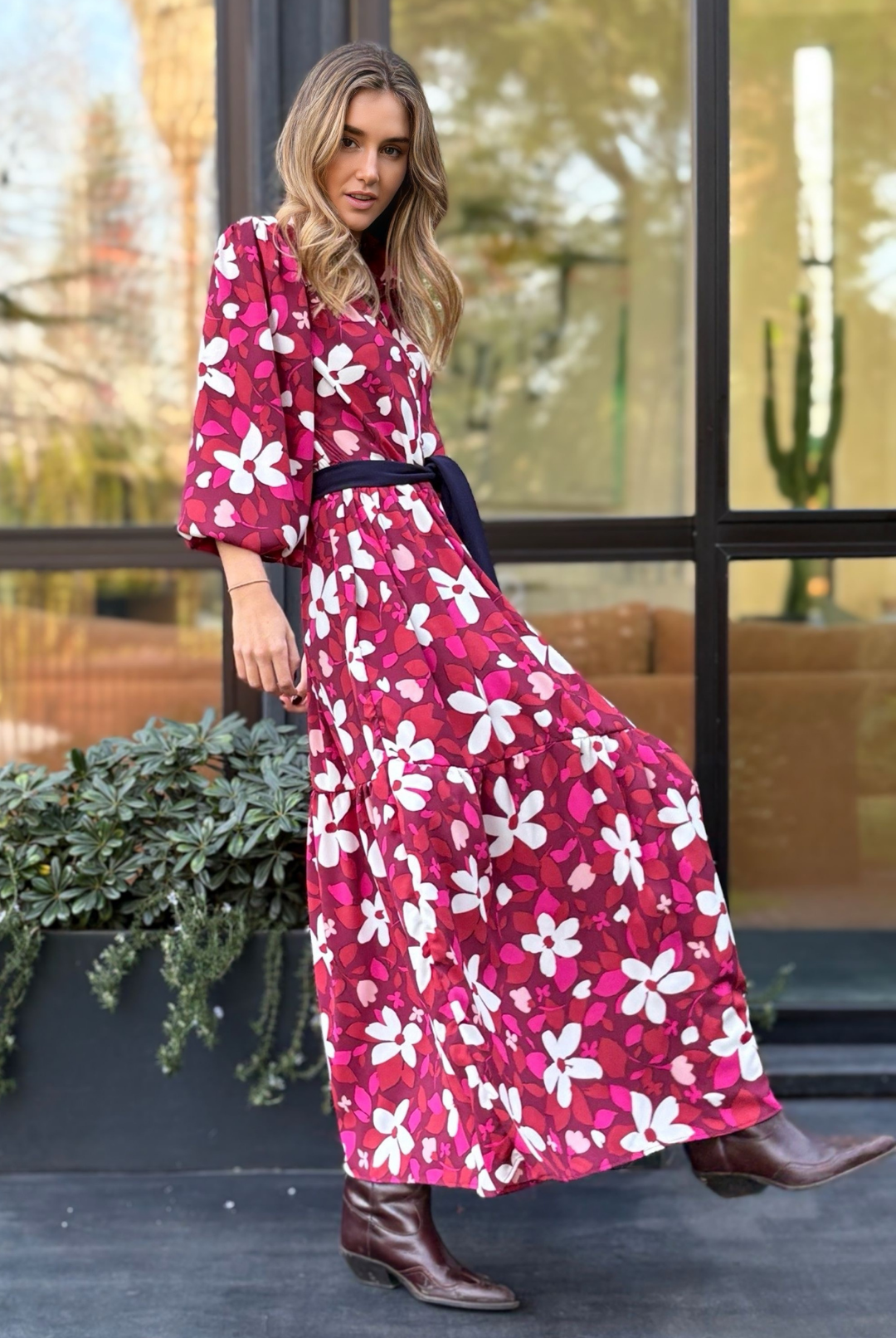 Vestido Marbella Burgundy/Pink Flowers