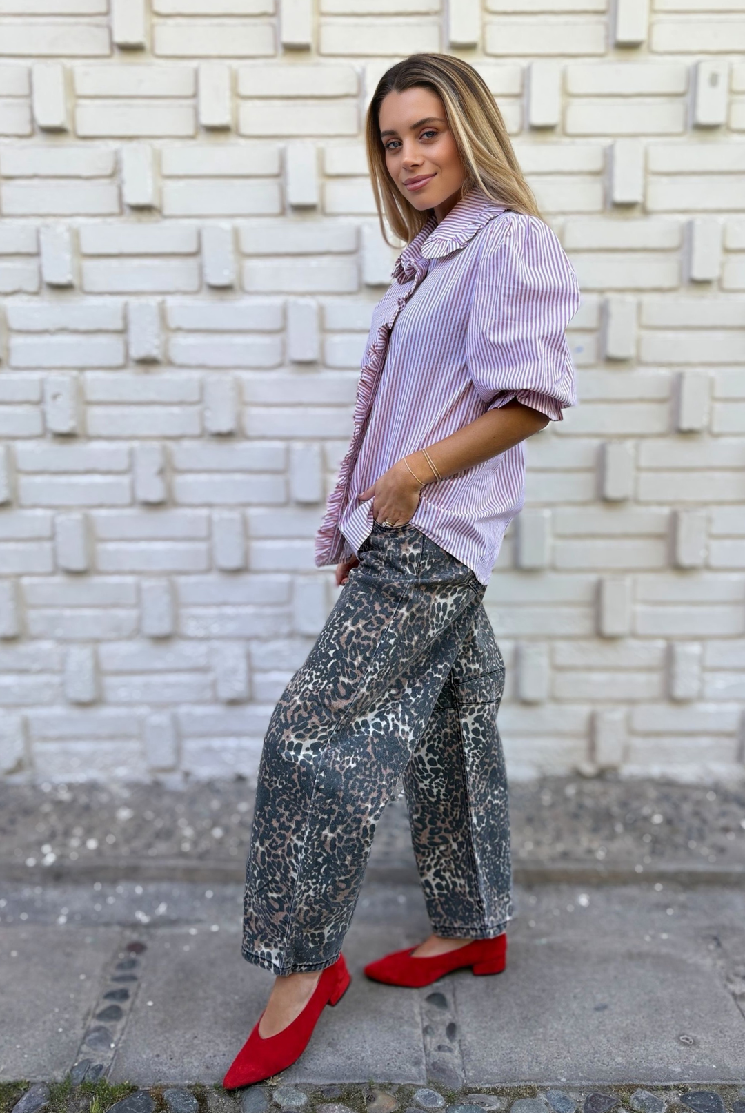 JEANS BARREL LEOPARD